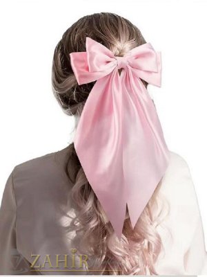 Официална  пандела в бледорозов цвят от копринен сатен на метална шнола 7 см, размери на панделката 14 на 34 см - ST1247